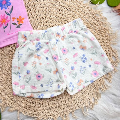 Conj. Blusa Jardim com Borboletas e Short Floral - Rosa